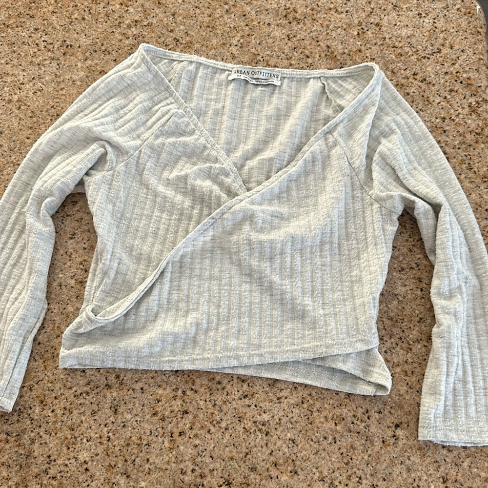 Urban outfitters gray wrap front top, size S